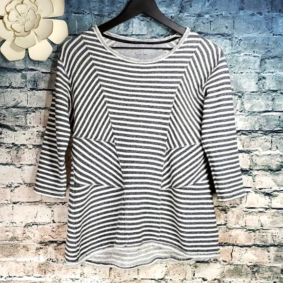 5/$30 🎀 Calvin Klein | Performance Striped French Terry A-Line Athleisure Top - Picture 1 of 10